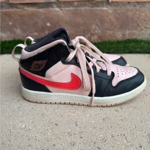 Nike Kids' Air Jordan 1 Mid Sneakers - Black and Pink - Size 2Y